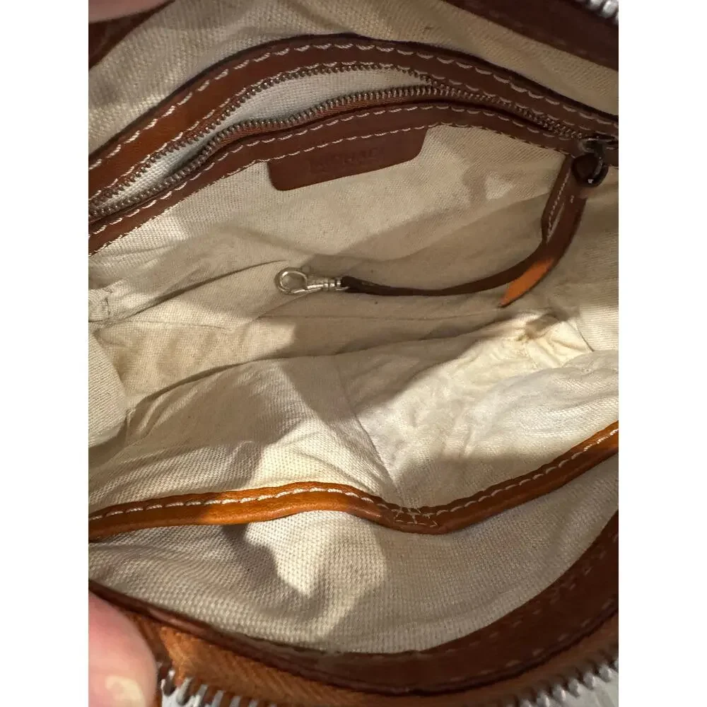 Michael Kors Medium East-West Leather Satchel Bag Caramel – Silver Hardware